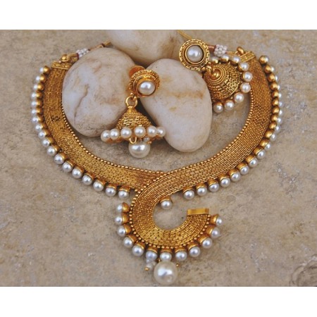  Pearl Necklace Set with Jhumkas